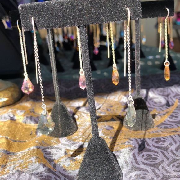 163. Sterling Silver Baroque Shape Swarovski Crystal Threader Earrings - Picture 6 of 11